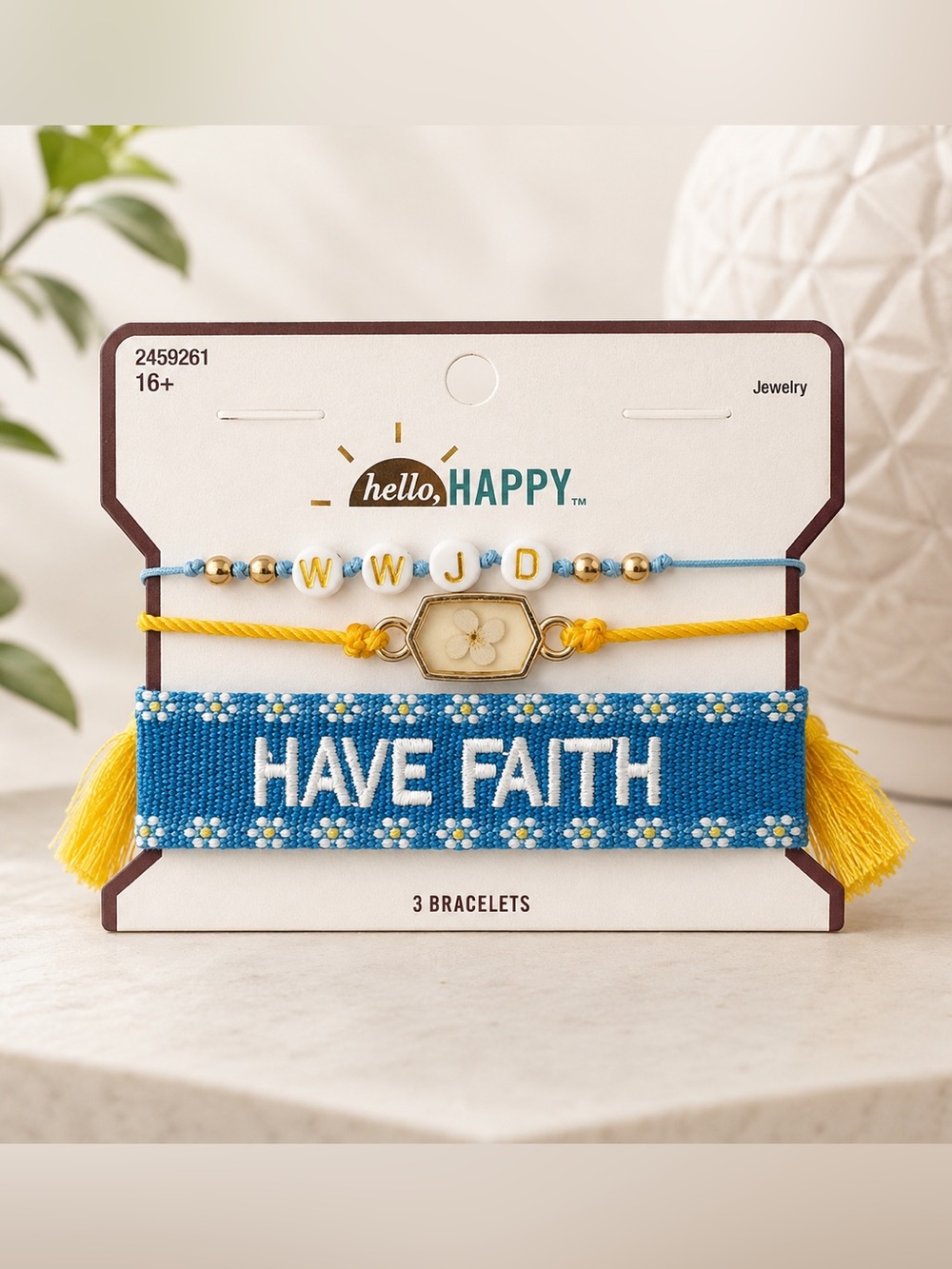 Women’s Be Happy 'Have Faith' Blue & Yellow 3-Pack Bracelet Set